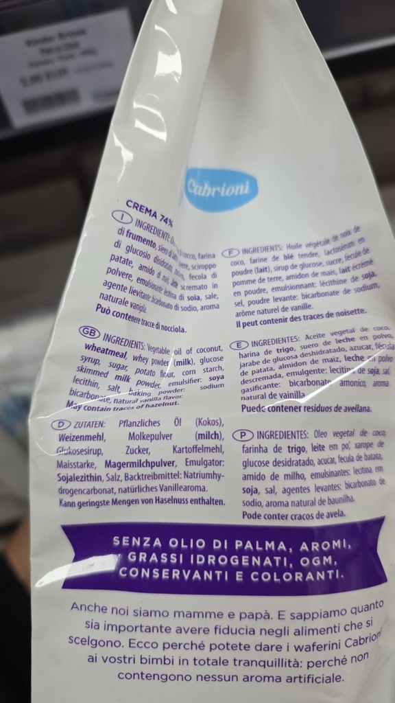 Wafer Vaniglia Cabrioni – Zutaten