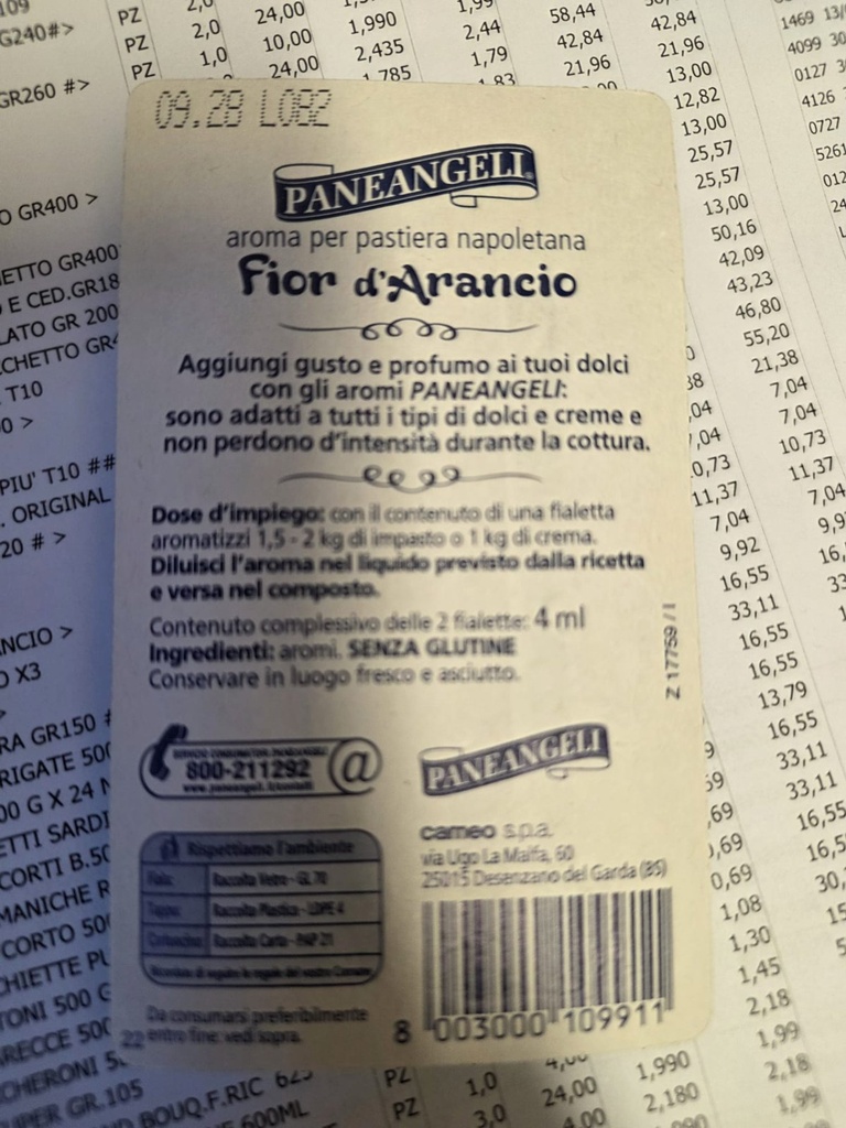 Aroma Fior d'Arancio – Rückseite
