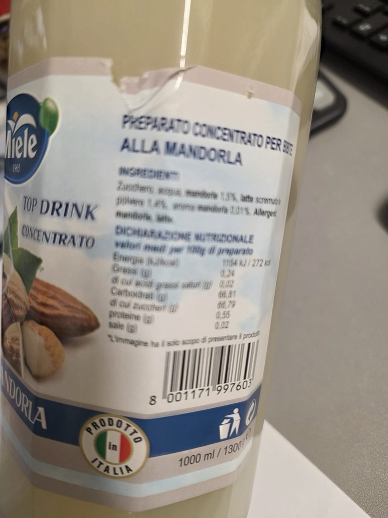 Mandorla Drink Miele – Rückseite 1