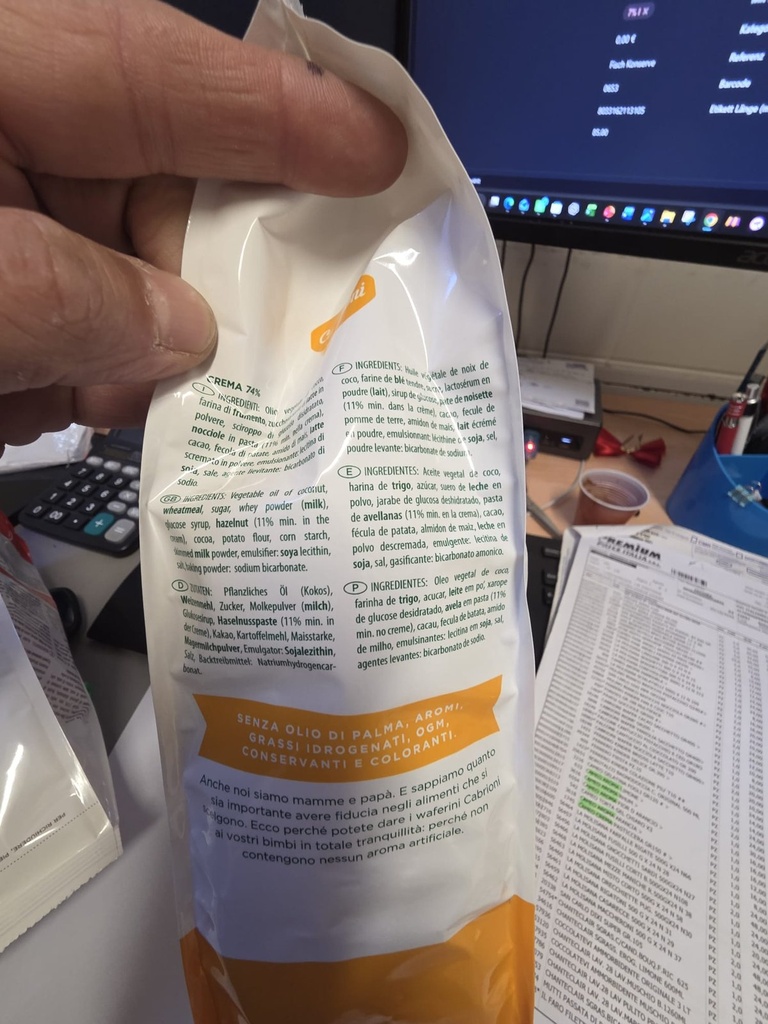 Wafer Nocciola Cabrioni – Rückseite 1