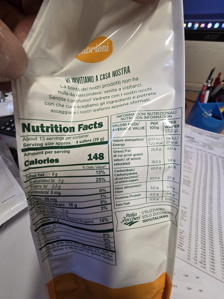 Wafer Nocciola Cabrioni – Rückseite 3