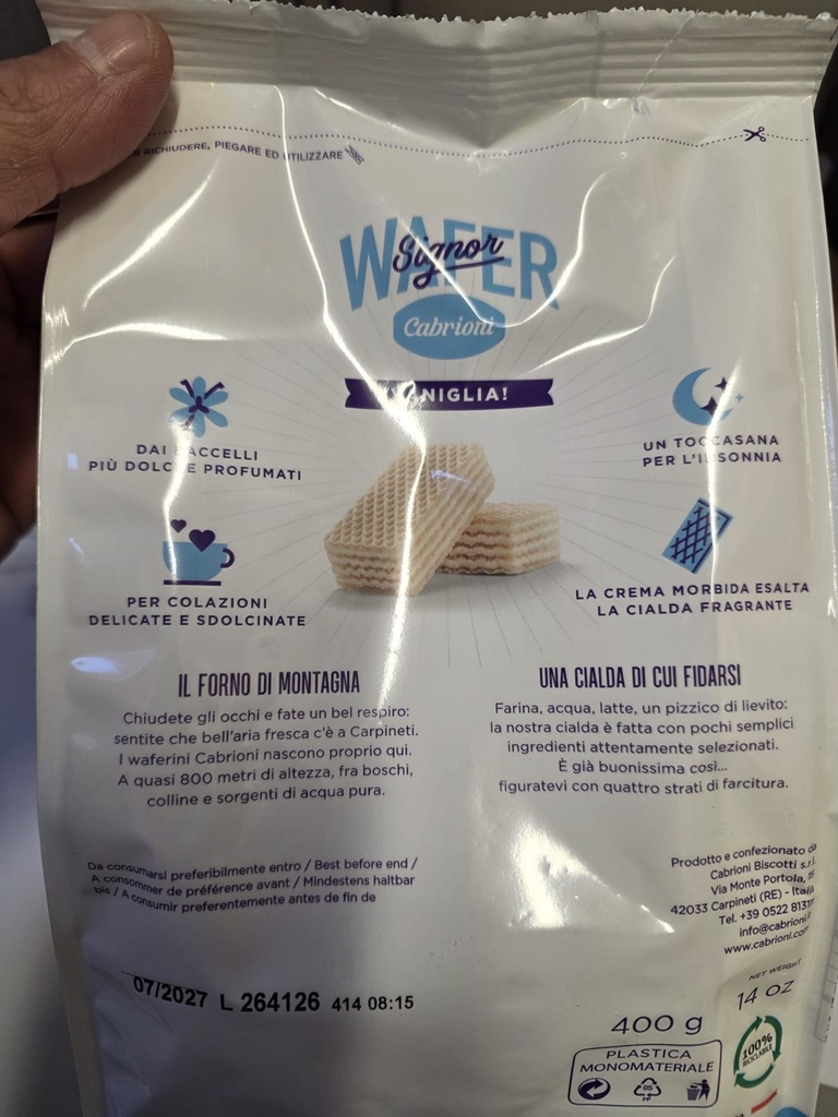 Wafer Vaniglia Cabrioni – Rückseite 2